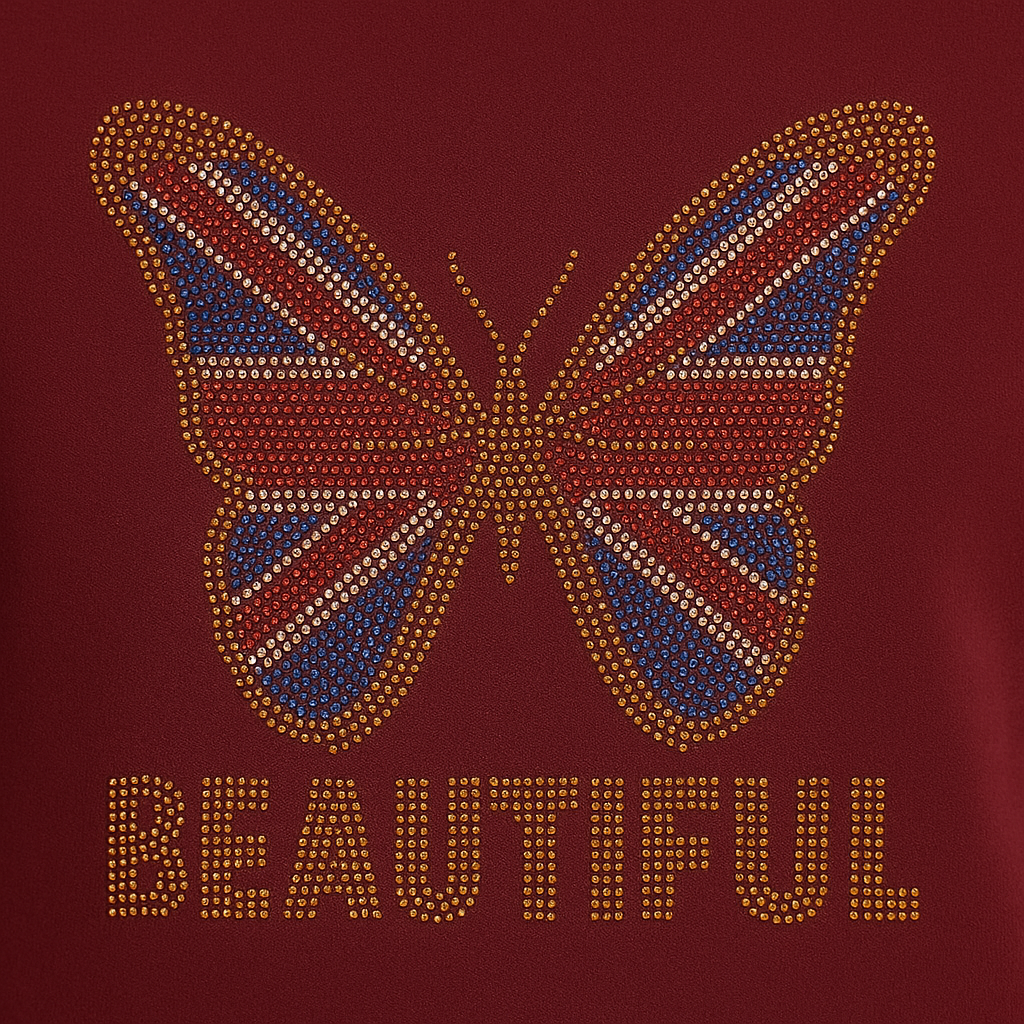 Beautiful Butterfly Rhinestone Maroon T-Shirt – Casual & Stylish ...