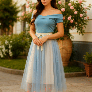 Romantic ombre pleated midi skirt