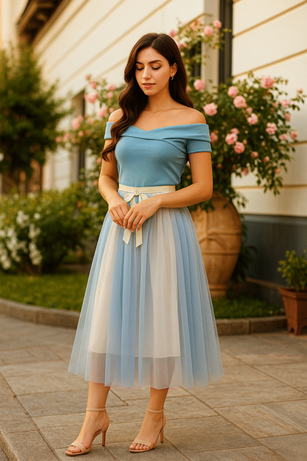 Romantic ombre pleated midi skirt