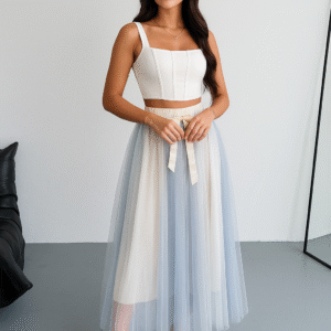 Romantic ombre pleated midi skirt