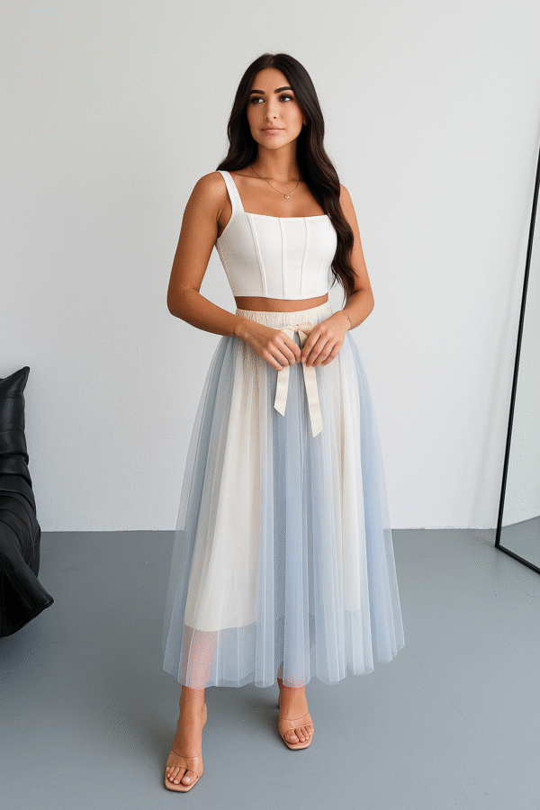 Romantic ombre pleated midi skirt