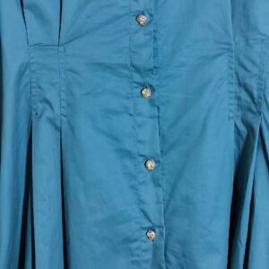 Teal Flared Dress with Embroidered Collar