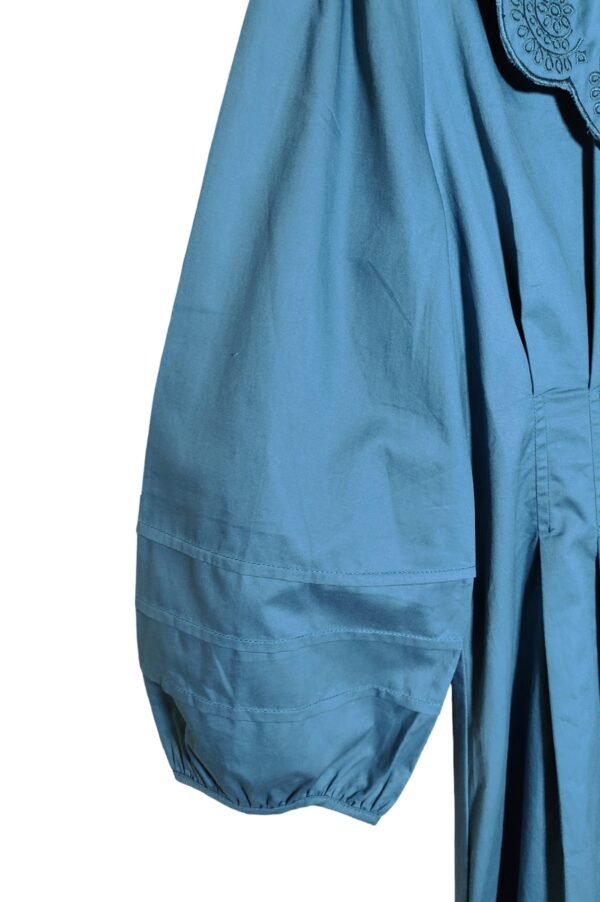 Teal Flared Dress with Embroidered Collar