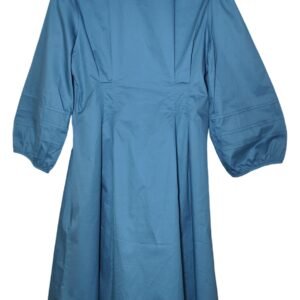 Teal Flared Dress with Embroidered Collar