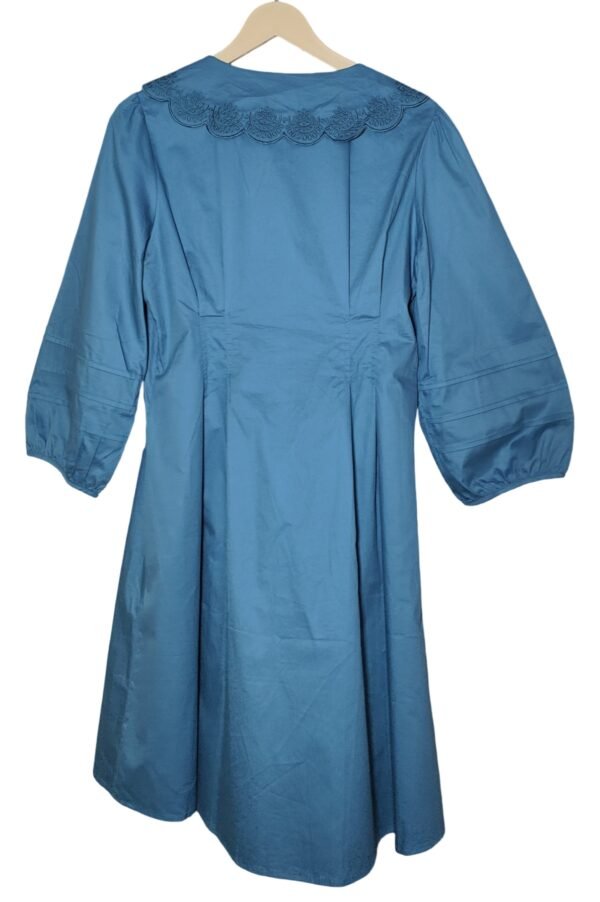 Teal Flared Dress with Embroidered Collar