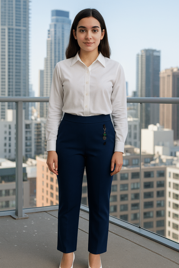 Slim-fit navy office trousers for professional women