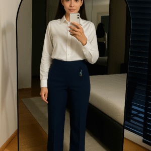 Slim-fit navy office trousers for professional women