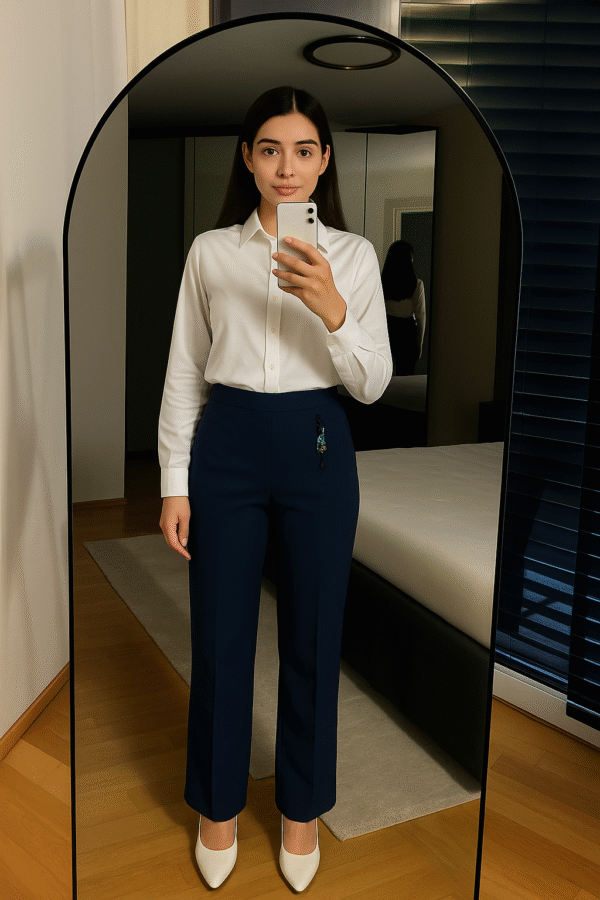 Slim-fit navy office trousers for professional women