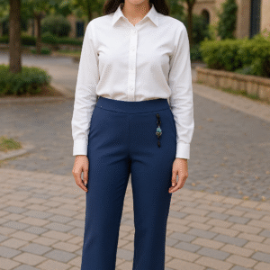 Slim-fit navy office trousers for professional women