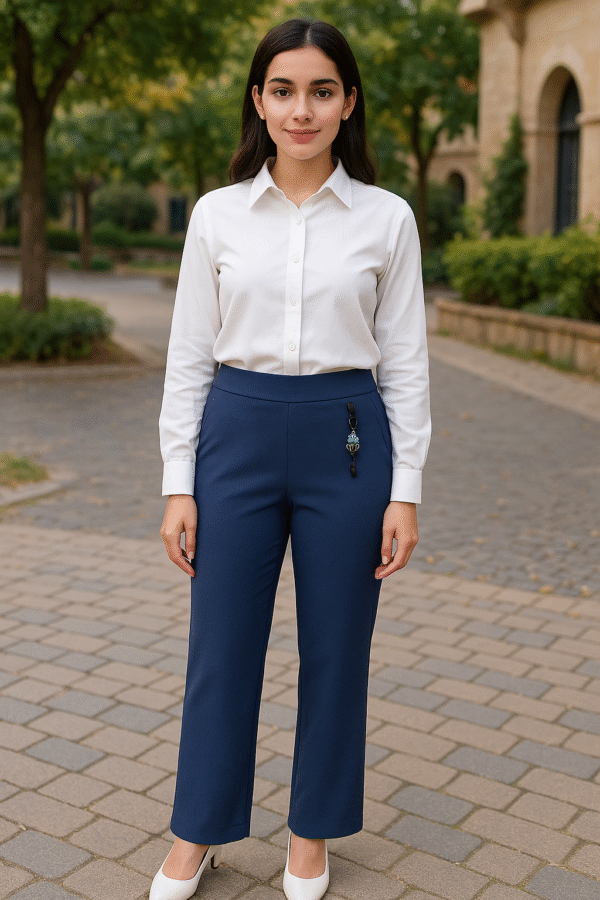 Slim-fit navy office trousers for professional women