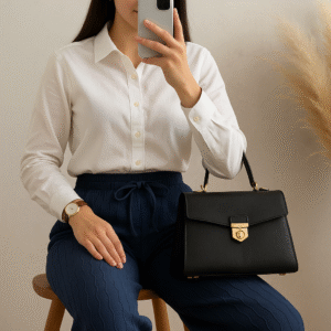 Relaxed-fit navy wide-leg trousers for women