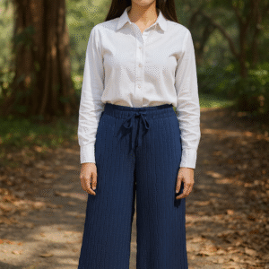 Relaxed-fit navy wide-leg trousers for women
