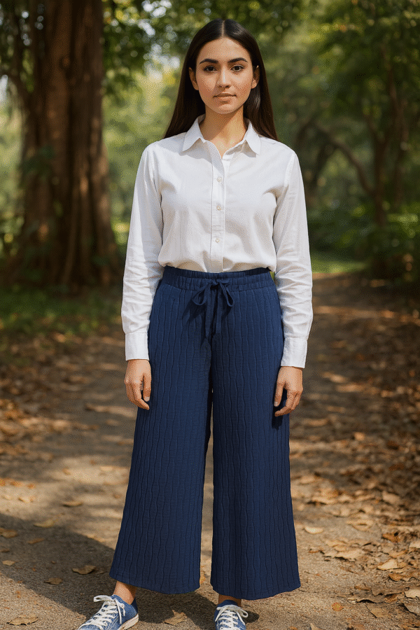 Relaxed-fit navy wide-leg trousers for women