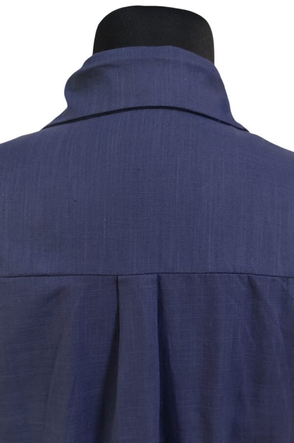 Elegant 3/4 sleeve navy blue shirt with front embroidery styled for casual wear