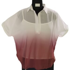 Close-up of ivory to wine red ombre gradient shirt