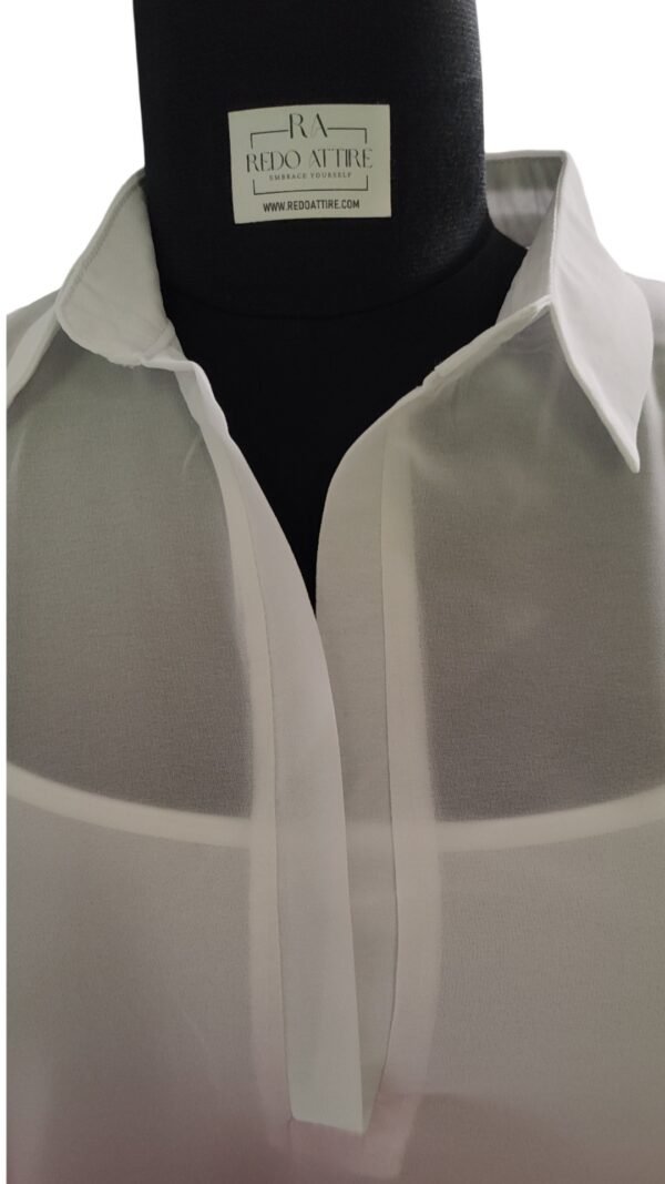 Close-up of ivory to wine red ombre gradient shirt