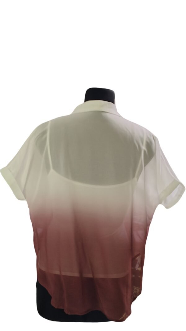 Close-up of ivory to wine red ombre gradient shirt