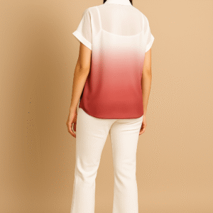 Model wearing Sunset Ombre Flow Shirt with white pants and sneakers