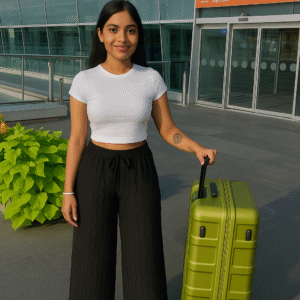 Women’s black wide-leg casual drawstring pants