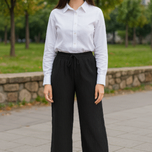 Women’s black wide-leg casual drawstring pants