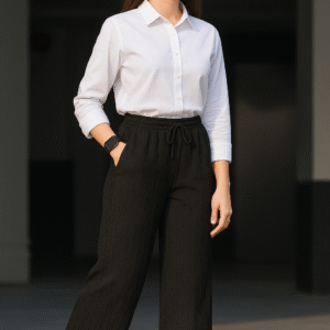 Women’s black wide-leg casual drawstring pants