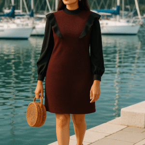 Women Party Wear Dress – Crimson Noir Ruffle Sleeve Shift