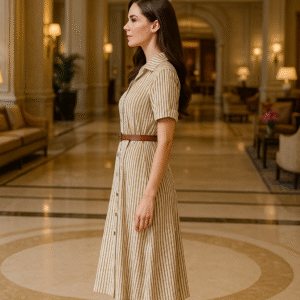 Striped midi shirt dress