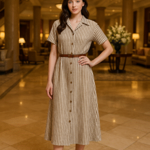 Striped midi shirt dress