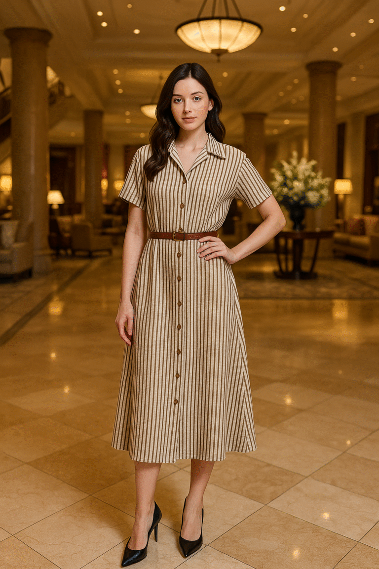 Striped midi shirt dress