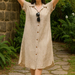 Striped midi shirt dress