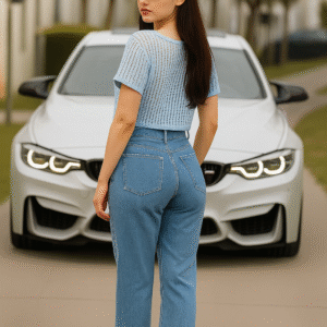 Stylish denim bow applique net top for women – summer casual wear