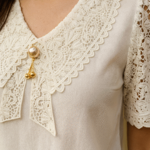 woman wearing Korean lace top with jeans
