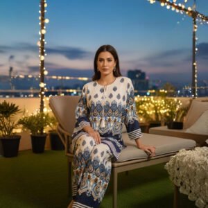 Azure Mosaic co-ord set dress with geometric prints in premium imported fabric