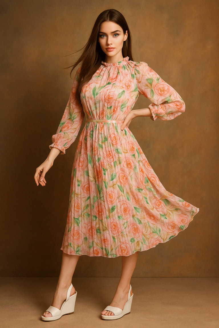Blush Rose Bloom Midi Dress – Elegant Floral Statement Dress