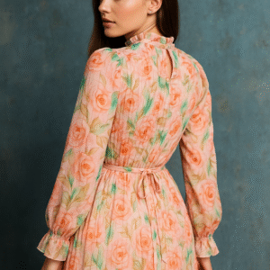 Blush Rose Bloom Midi Dress – Elegant Floral Statement Dress