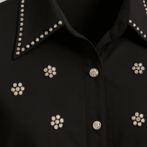 Black premium party shirt with crystal detailing – stylish women’s evening outfit