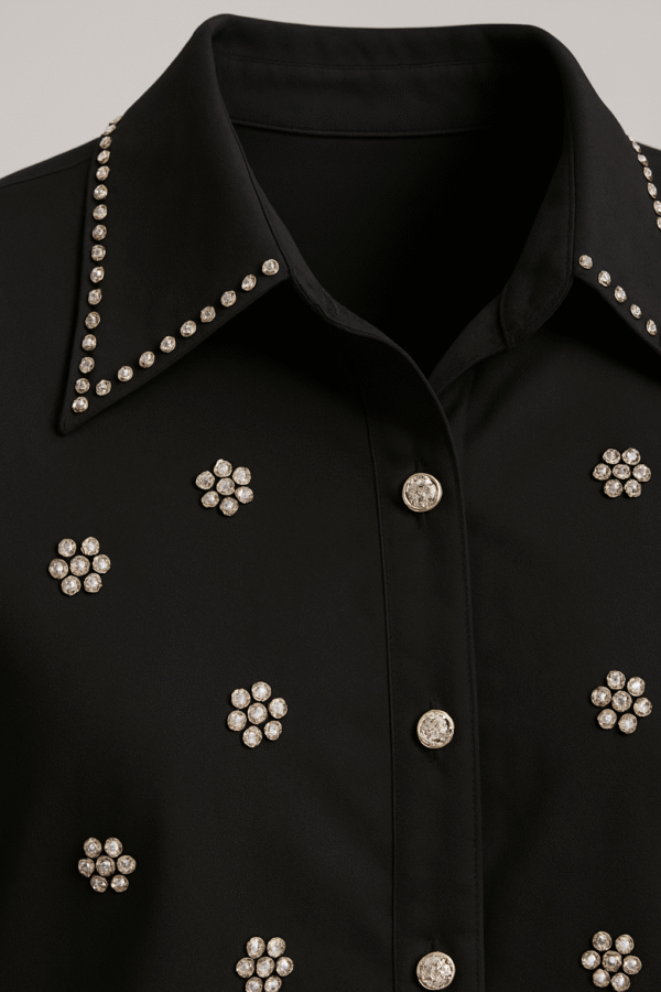 Black premium party shirt with crystal detailing – stylish women’s evening outfit
