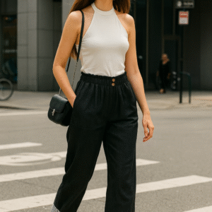 Designer Black Cropped Pants with Striped Detailing | Premium Imported Fabric
