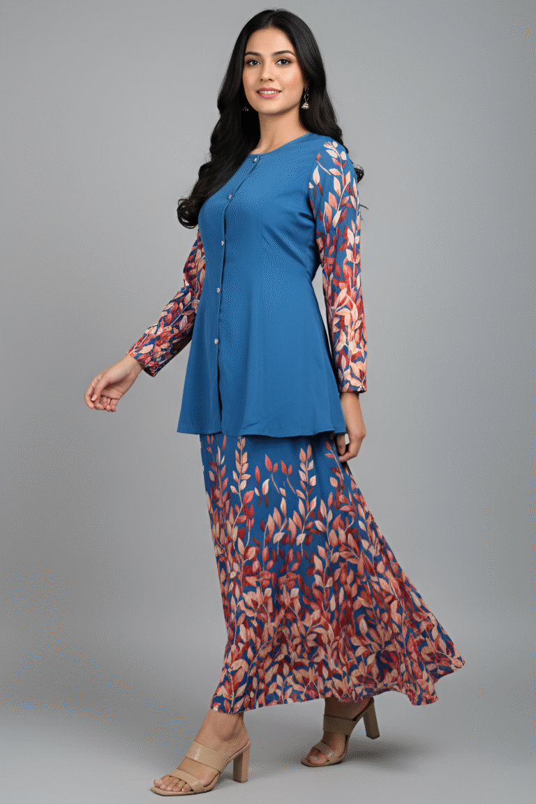Azure Bloom Women’s Co-ord Dress with Skirt