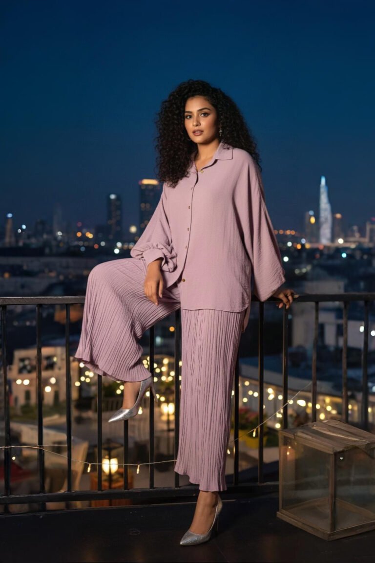 Chic lavender co-ord set dress in premium imported fabric – party and evening style