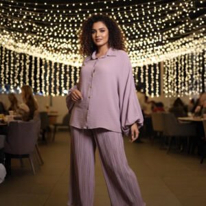 Chic lavender co-ord set dress in premium imported fabric – party and evening style