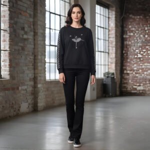 Casual women’s T-shirt in jet black with spark embellishment