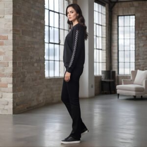 Casual women’s T-shirt in jet black with spark embellishment