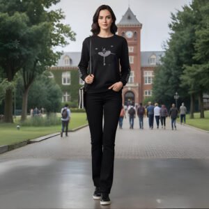 Casual women’s T-shirt in jet black with spark embellishment