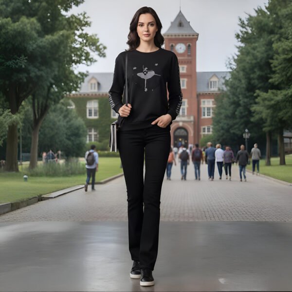 Casual women’s T-shirt in jet black with spark embellishment
