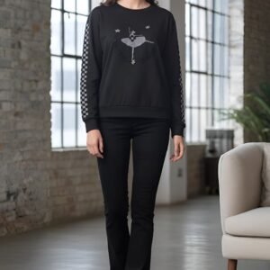 Casual women’s T-shirt in jet black with spark embellishment