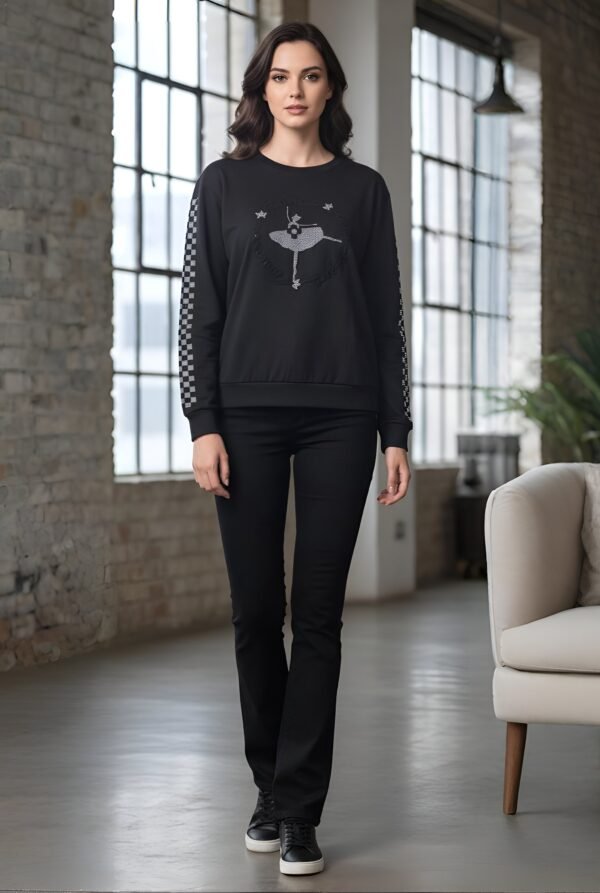 Casual women’s T-shirt in jet black with spark embellishment