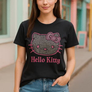 Hello Kitty Black Graphic T-Shirt – Chic Casual Top for Women