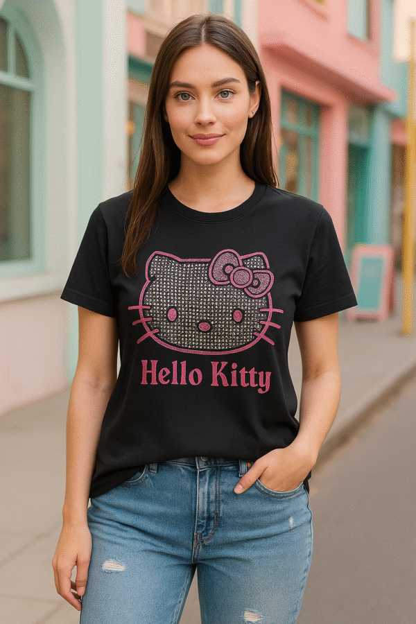 Hello Kitty Black Graphic T-Shirt – Chic Casual Top for Women