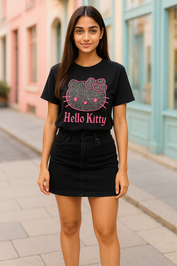 Hello Kitty Black Graphic T-Shirt – Chic Casual Top for Women